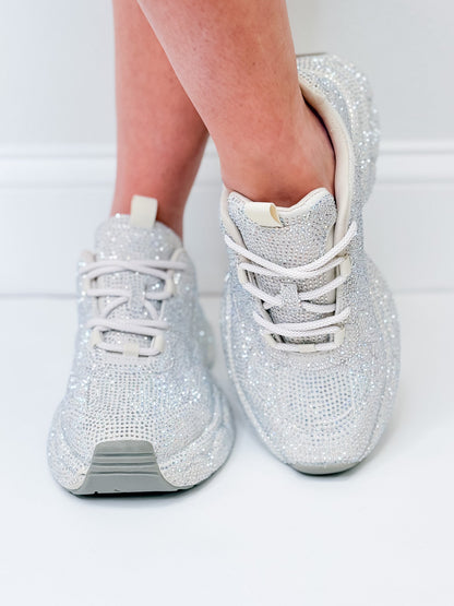 Peyton Rhinestone Chunky Sneakers - Beige
