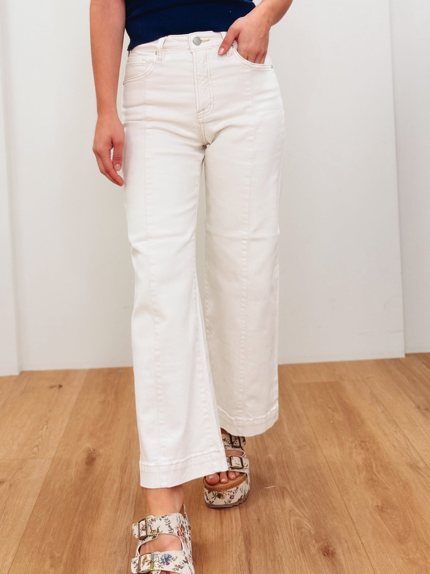 The Icon By Risen - Tummy Control Wide Leg Jeans - Ivory