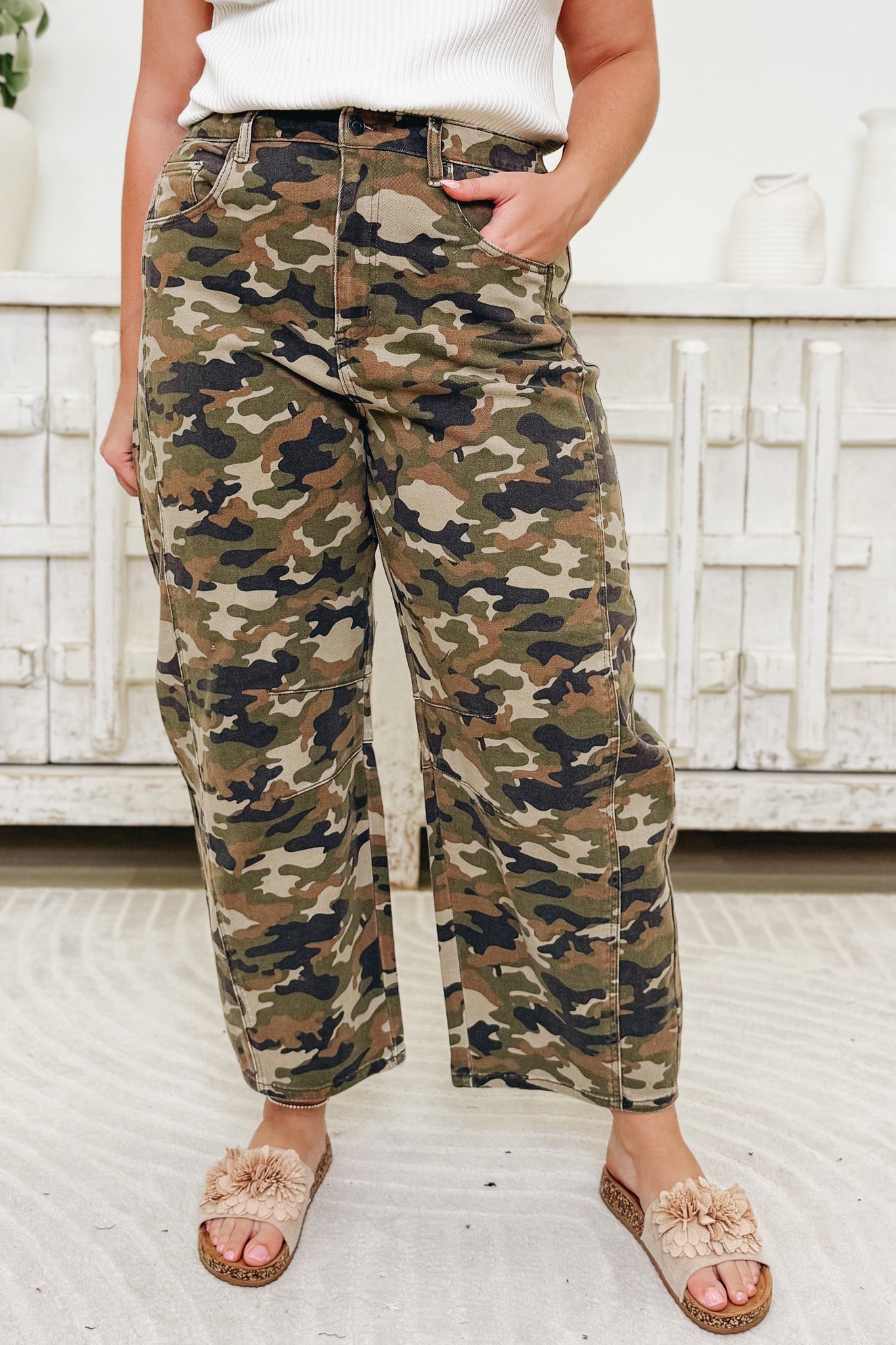 The Stealth Mode By Cello - Mid Rise Barrel Leg Jeans - Camo