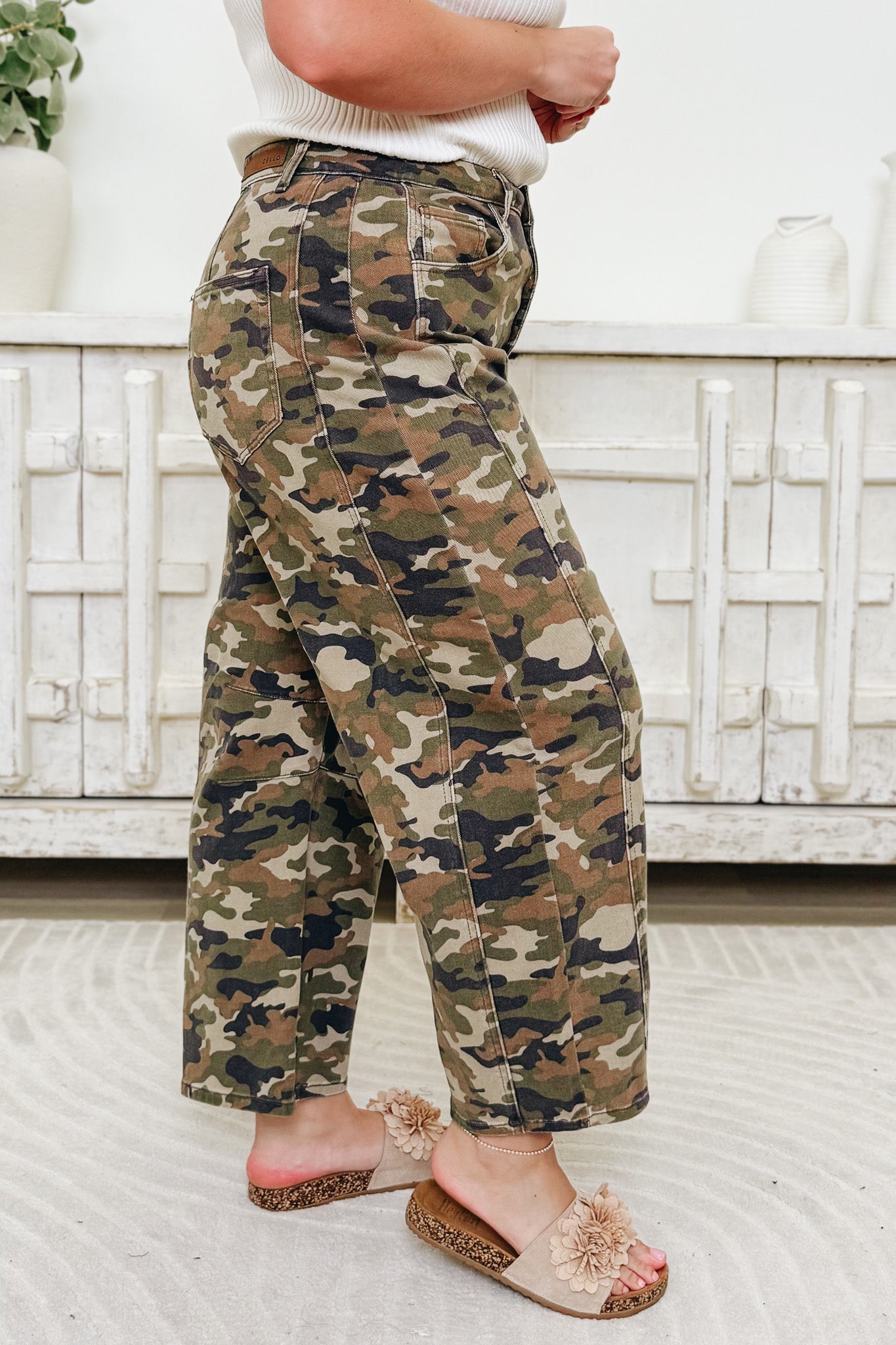 The Stealth Mode By Cello - Mid Rise Barrel Leg Jeans - Camo