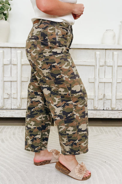 The Stealth Mode By Cello - Mid Rise Barrel Leg Jeans - Camo