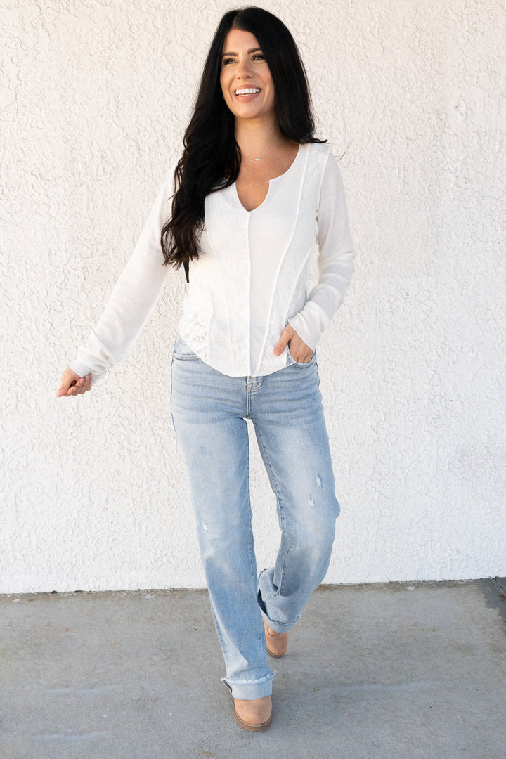 Gimme More By Risen - High Rise Straight Jeans - Light