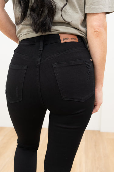Back In Black By Judy Blue - Heavy Destroy Raw Hem Skinny Jeans