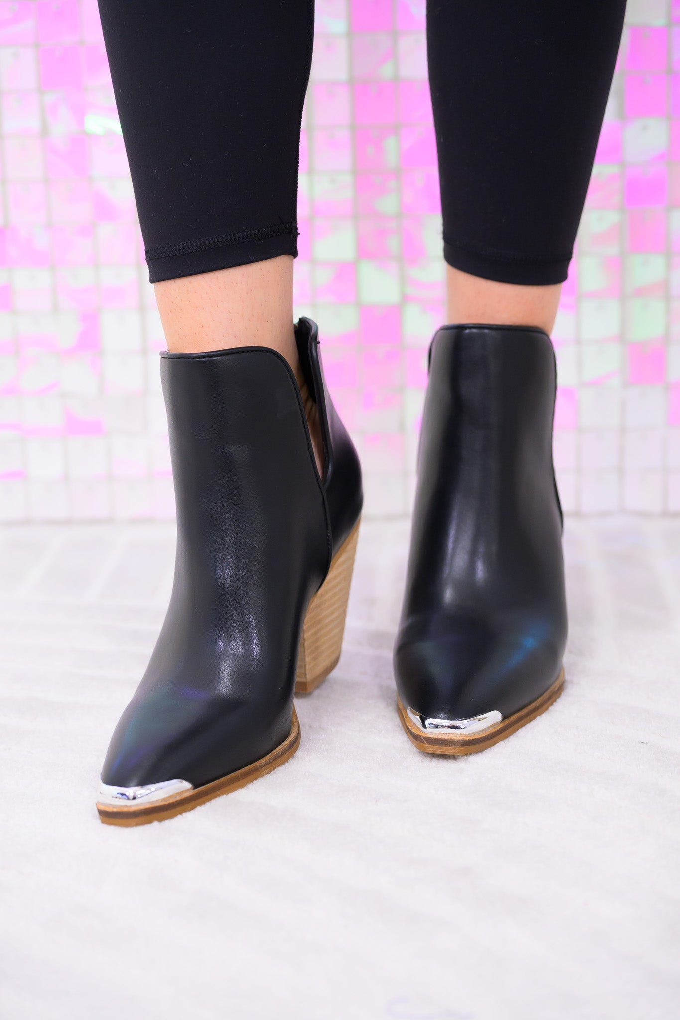 Antonia Side Slit Ankle Booties - Black