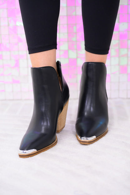 Antonia Side Slit Ankle Booties - Black