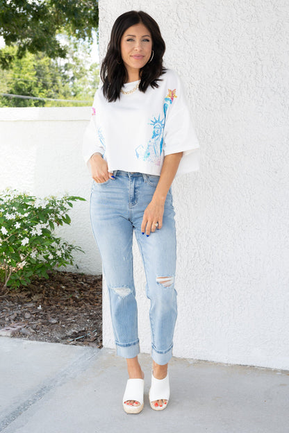 Judy Blue Star Struck Mid Rise Cuff Boyfriend Jeans *JB