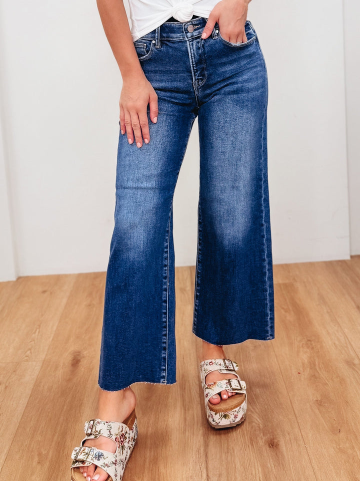 The Classic By Risen - Mid Rise Tummy Control Wide Leg Jeans- Dark