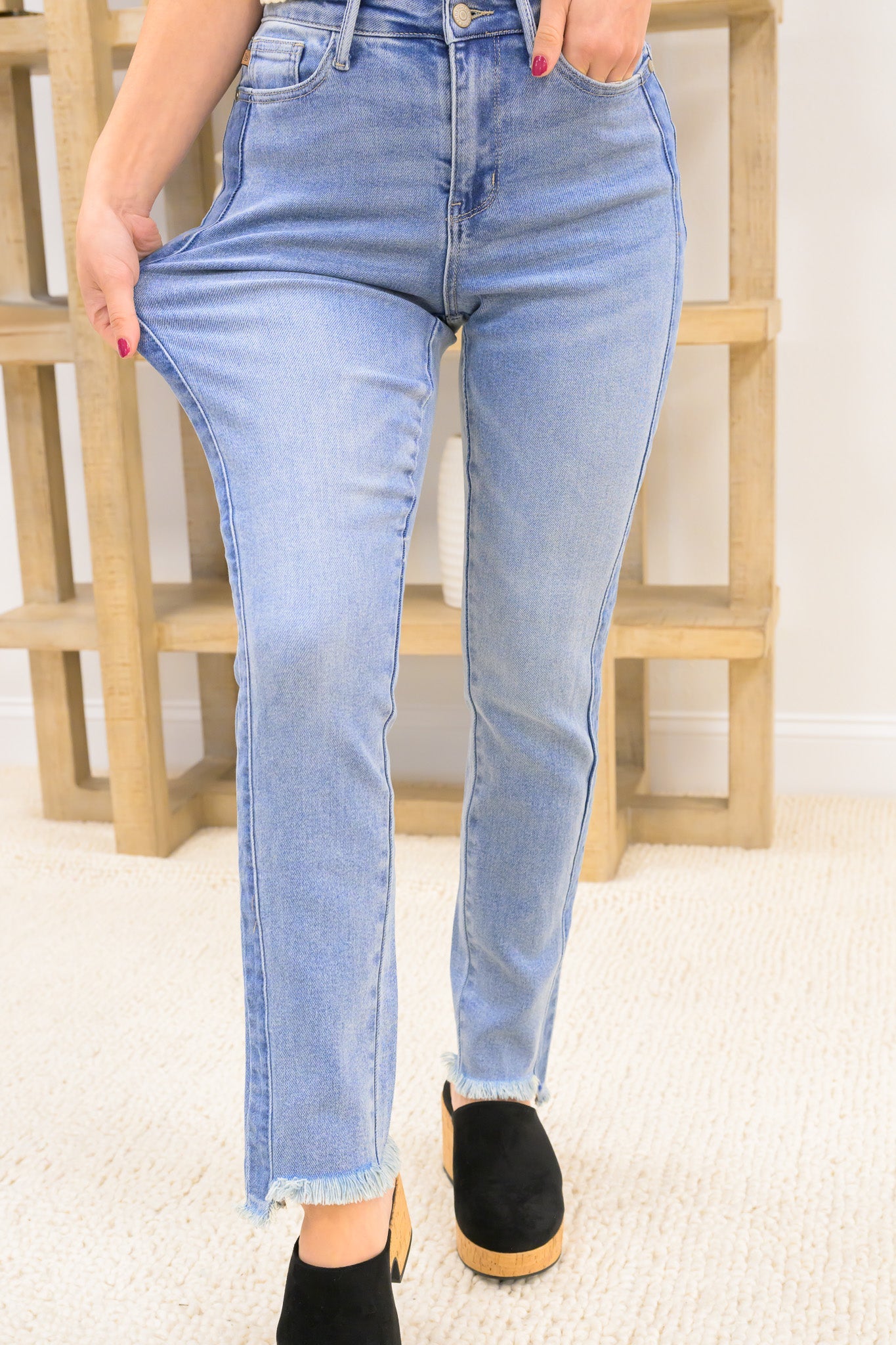Young Spirit By Judy Blue - High Rise Vintage Side Panel Frayed Slim Fit Jeans