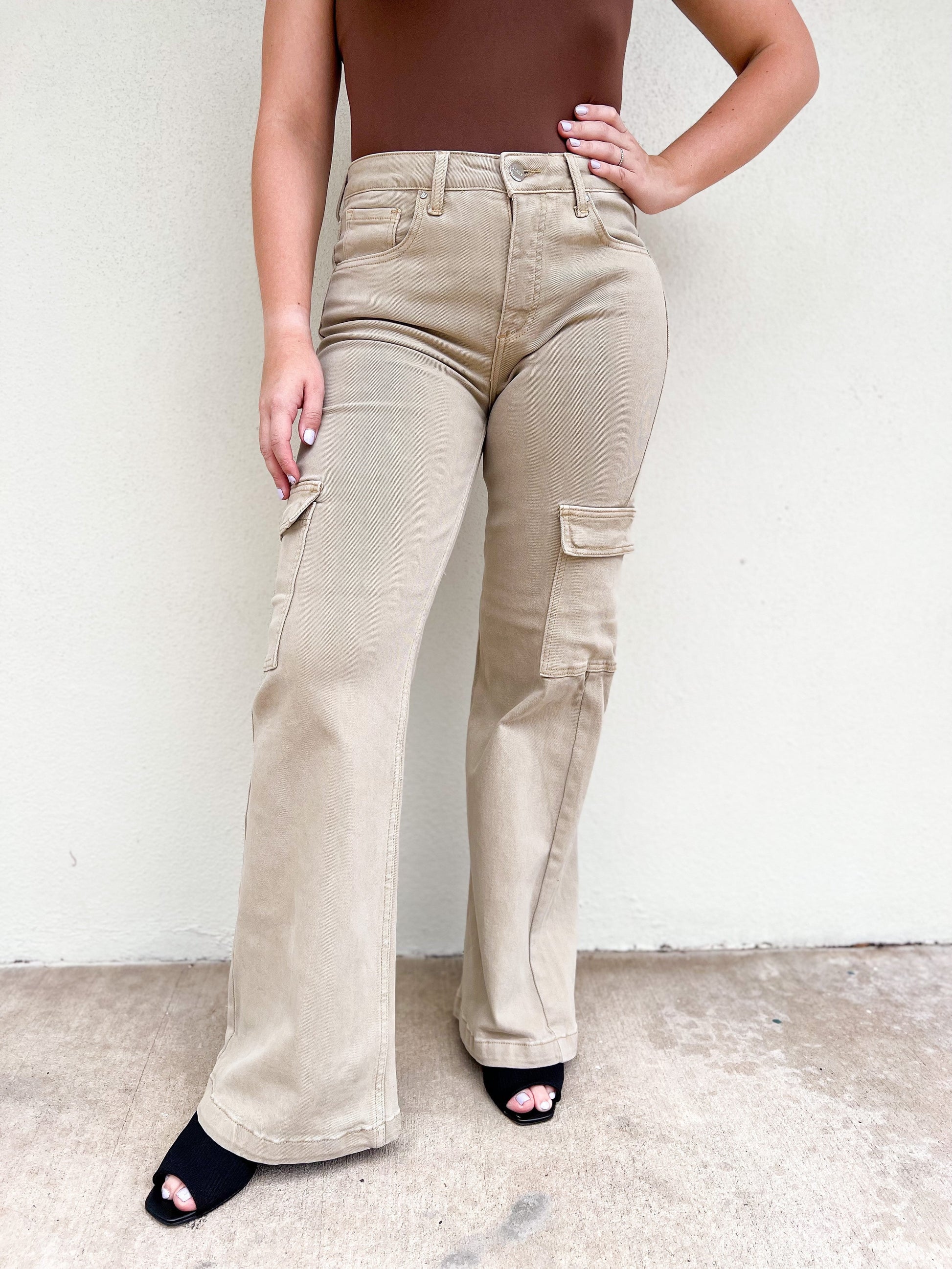 Risen Cargo Wide Leg Jeans - Khaki