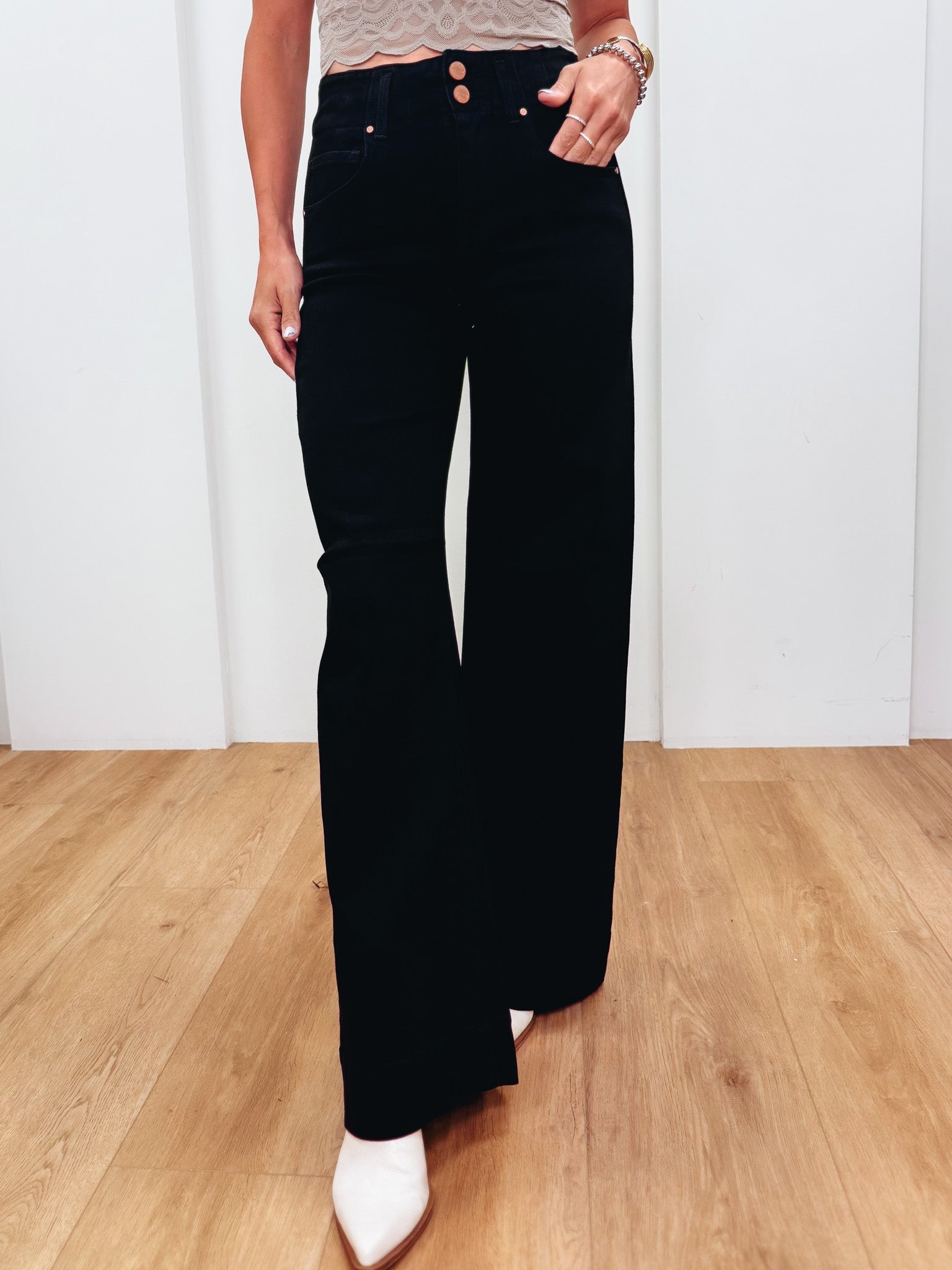 Make It Take It By Risen - High Rise Double Button Jeans - Black