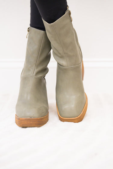 Foster Platform Chunky Toe Ankle Booties - Moss