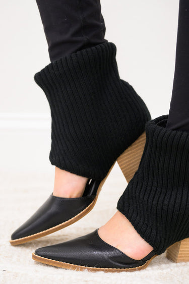 Magnolia Cut Out Chunky Knitted Cuff Ankle Booties - Black