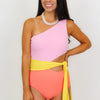 Color Block One Shoulder One Piece Swimsuit