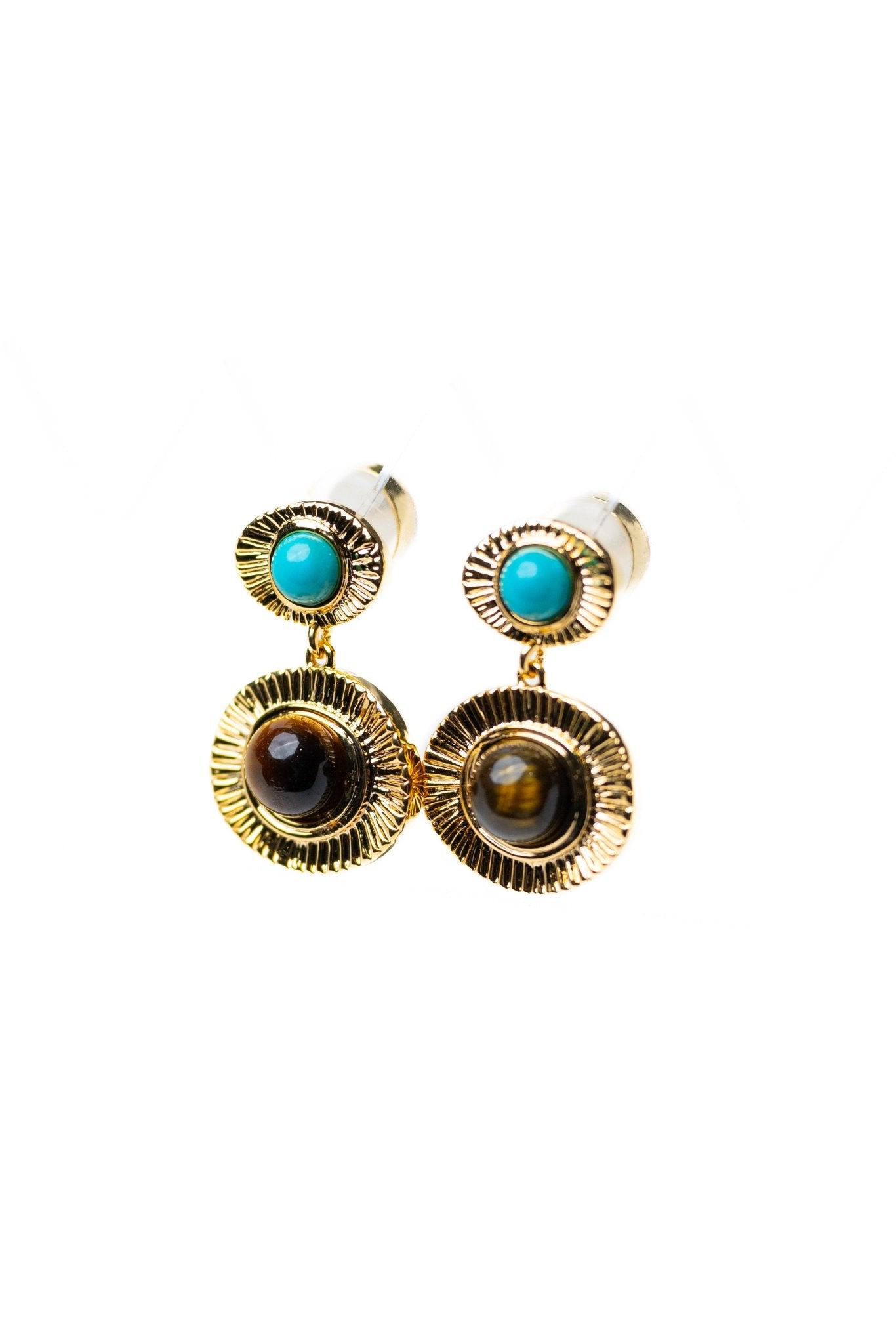 Etta Earrings - Gold Turquoise Cocoa - By Alexa Rae