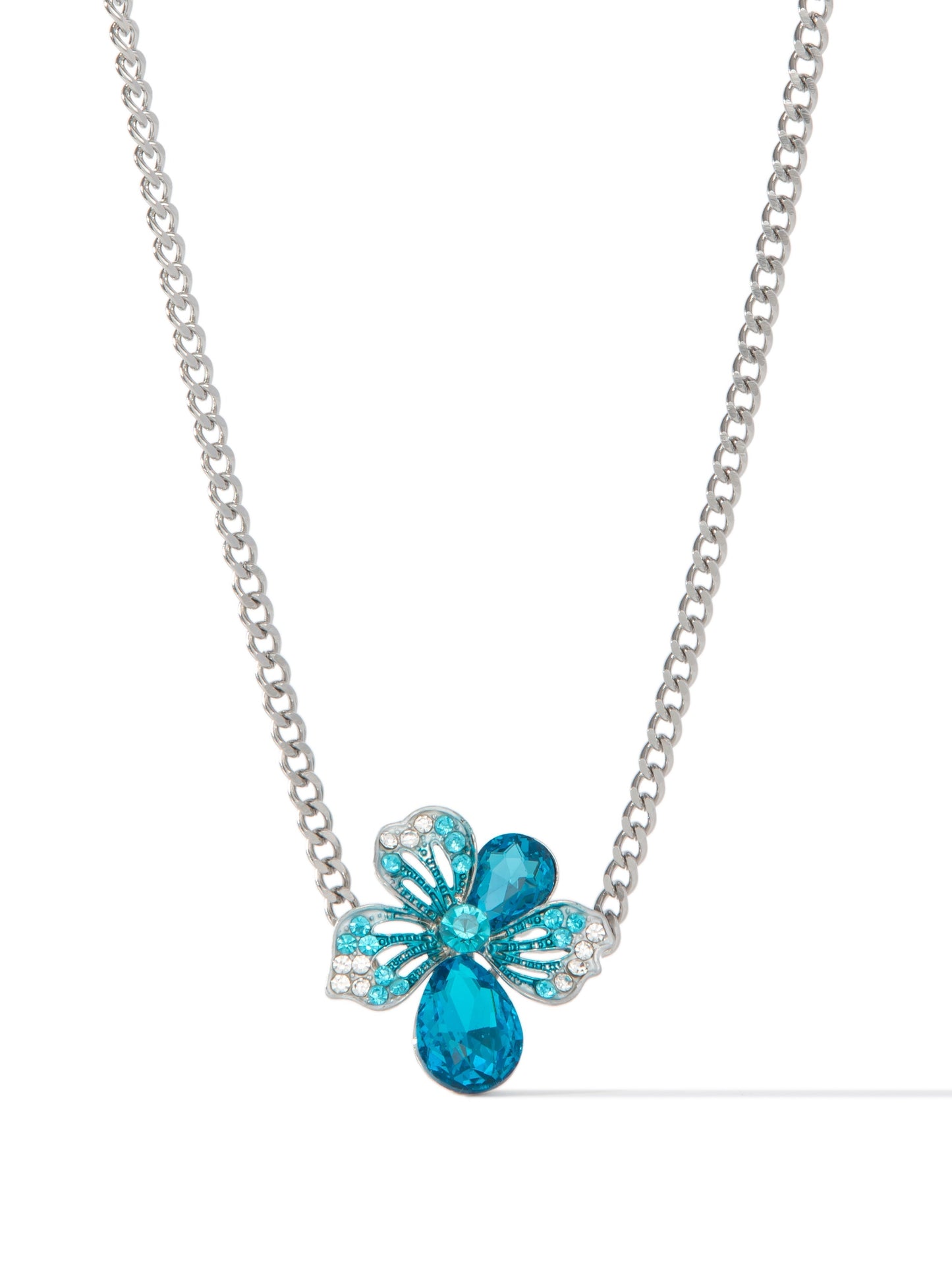 Floral Dawn Necklace - Silver Blue Lagoon