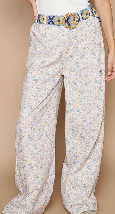 In A Daisy Haze Pants - Almond Blue Floral