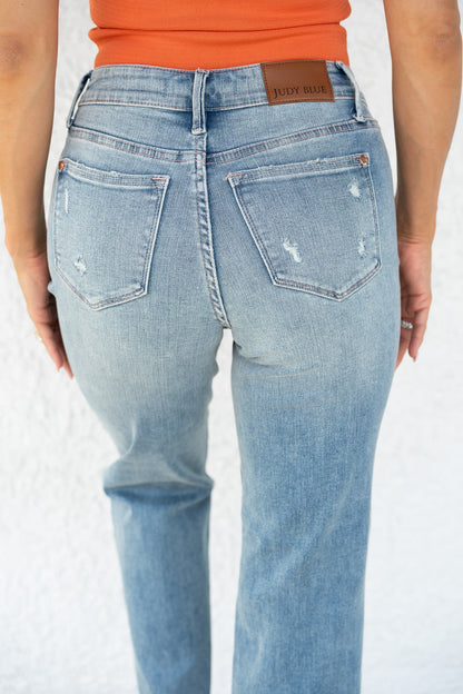Judy Blue Lovin On Me Mid Rise Distressed Straight Jeans