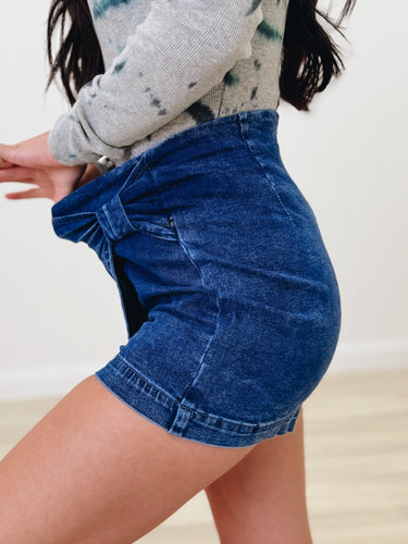 Reflection Point Twist Wrap Denim Skort - Blue