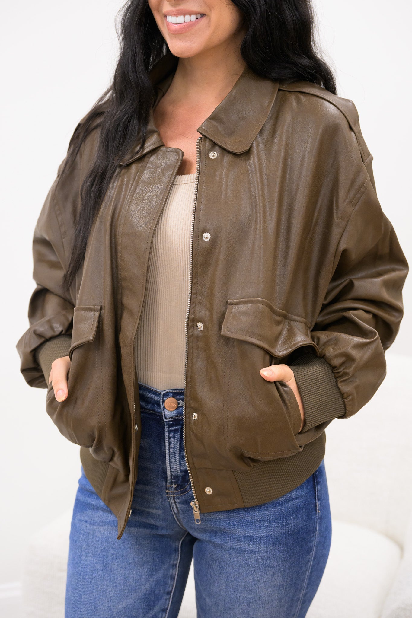 Stay With Me Faux Leather Bomber Jacket