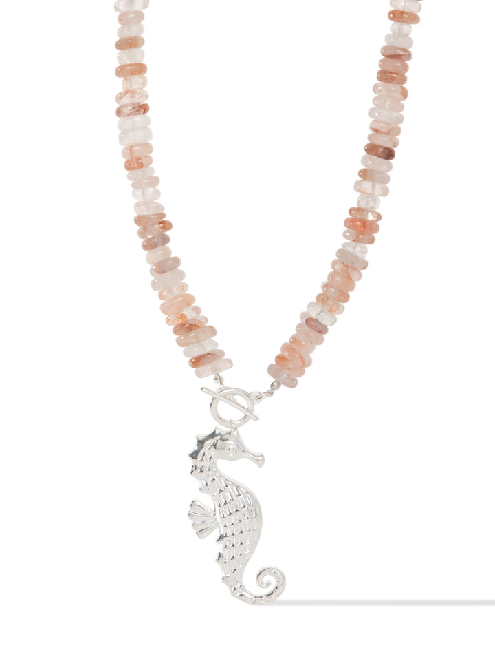 Calypso Necklace - Rose Quartz Liquid Metallic Pearl White