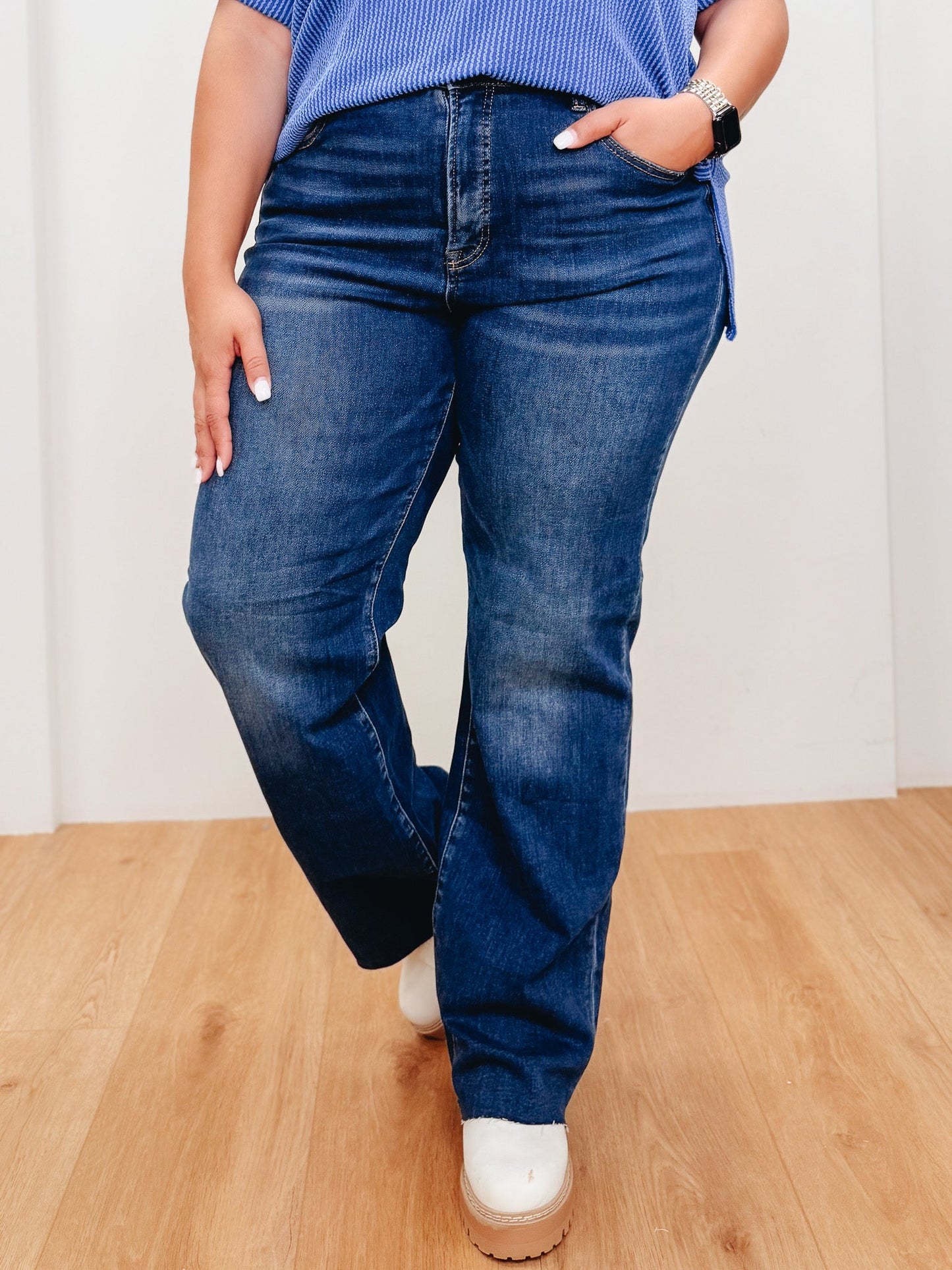 The Main Character By Risen - High Rise Tummy Control Straight Jeans - Dark