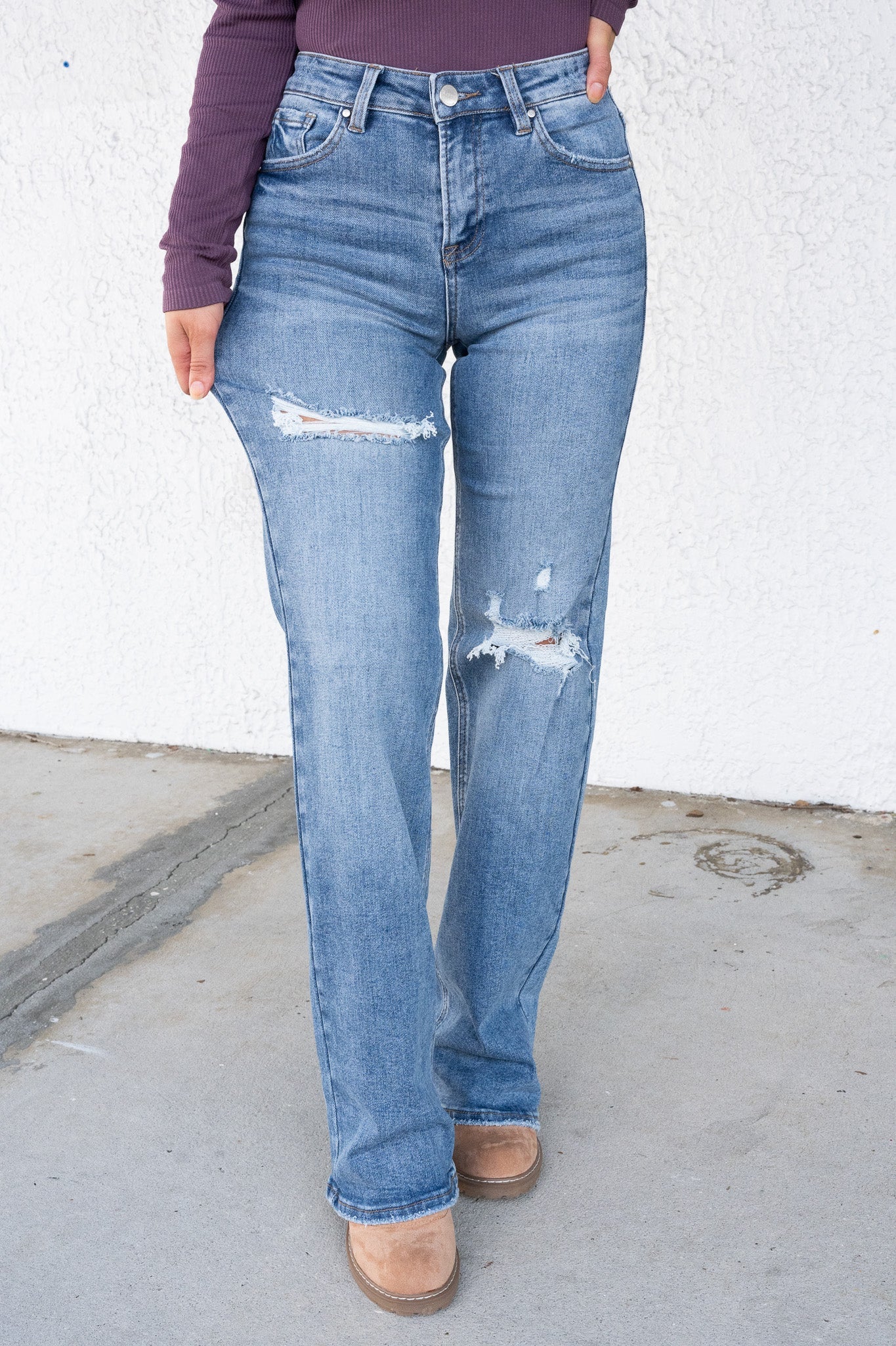 Impressed By Risen - High Rise Wide Leg Ripped Jeans