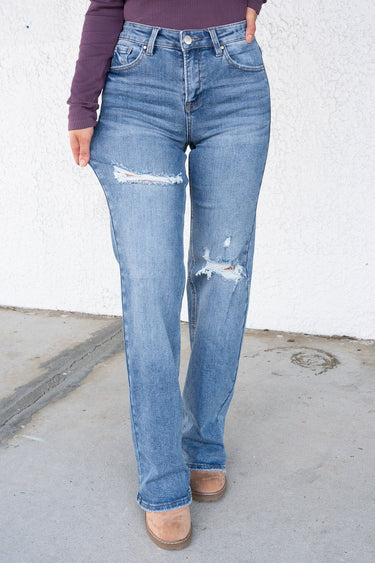 Impressed By Risen - Wide Leg Distressed Jeans