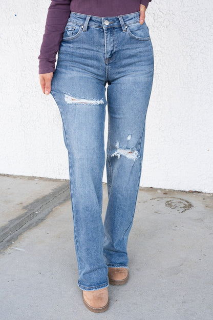 Impressed By Risen - High Rise Wide Leg Ripped Jeans