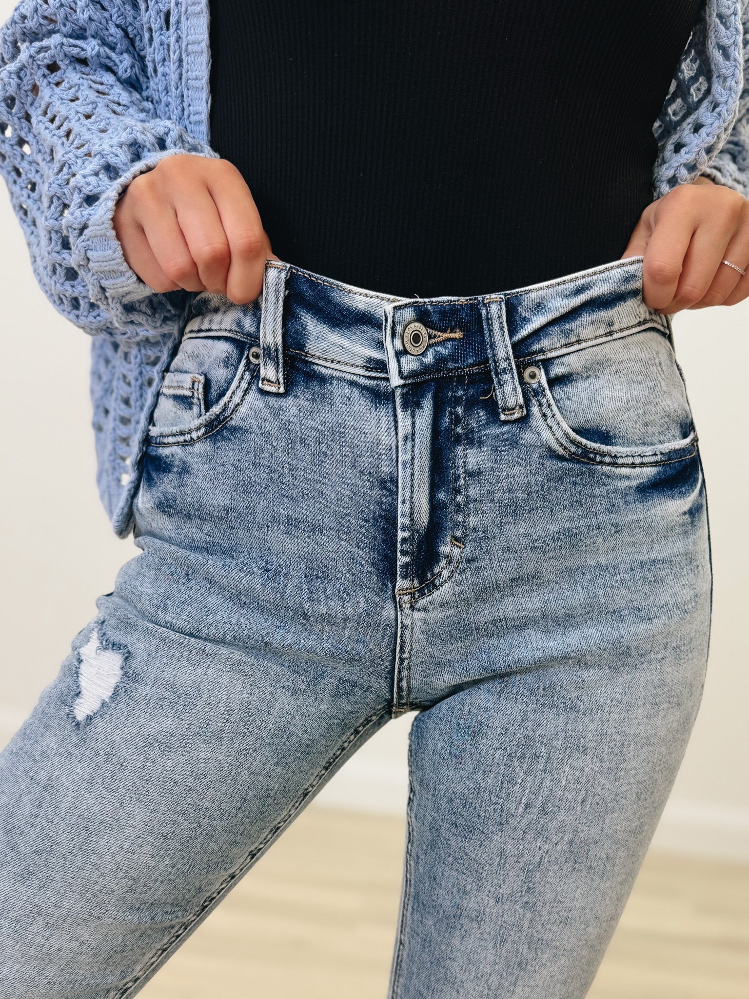 Turn It Up By Mica - High Rise Bootcut Acid Wash Jeans - Acid Cloud
