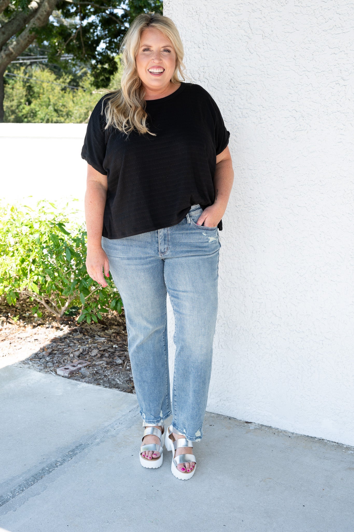 Judy Blue Lovin On Me Mid Rise Distressed Straight Jeans