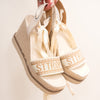 Soda Times City Embroidered Wedge Heel - Bone Natural