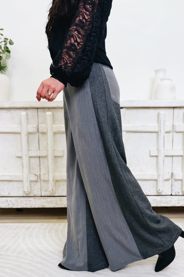 Flip Side To Pinstripe Pants - Grey - By Alexa Rae