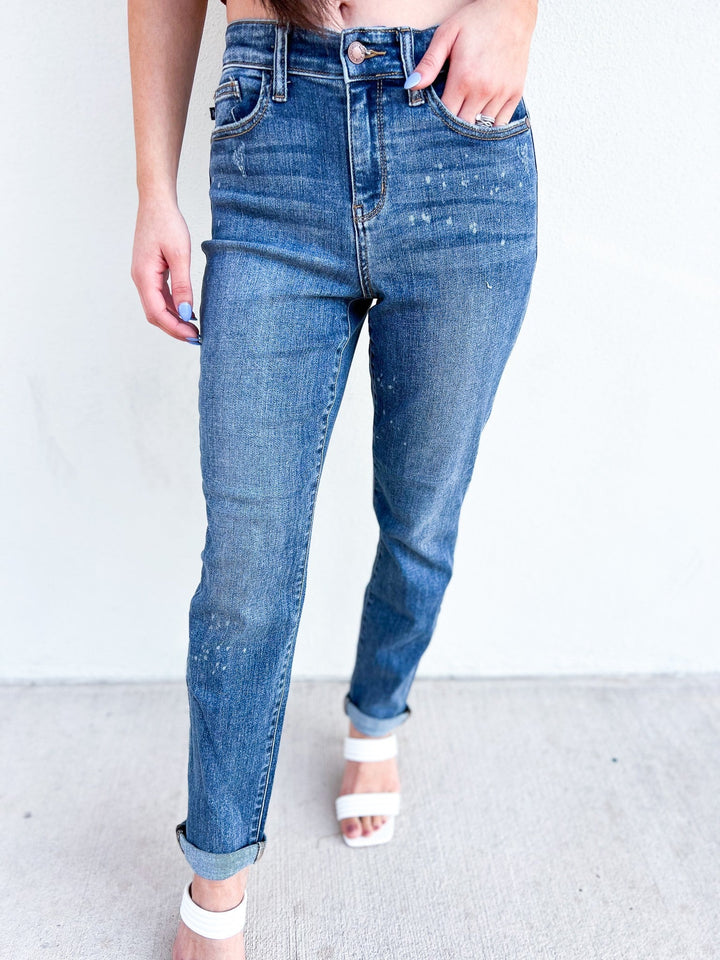 Hi-Rise Bleach Splash Boyfriend Jeans