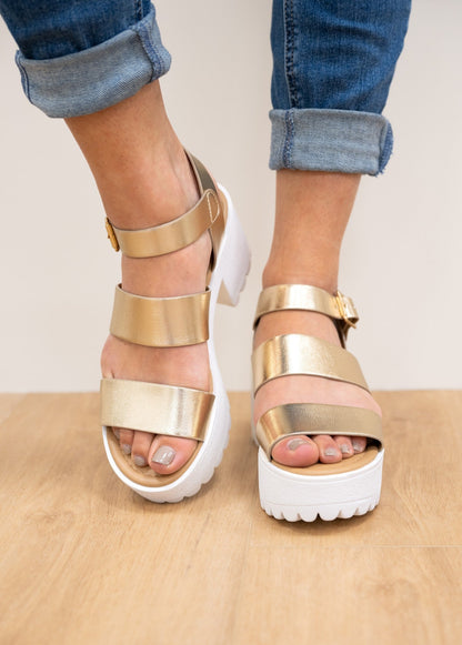 Soda Adalyn Double Strap Platform Heel - Gold