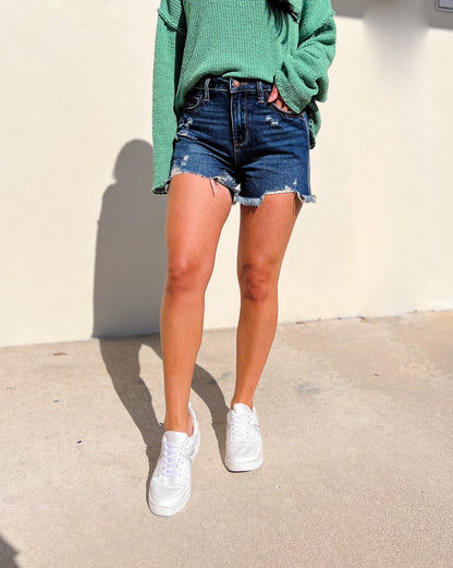 Judy Blue Here Comes The Sun High Rise Rigid Magic Frayed Hem Shorts