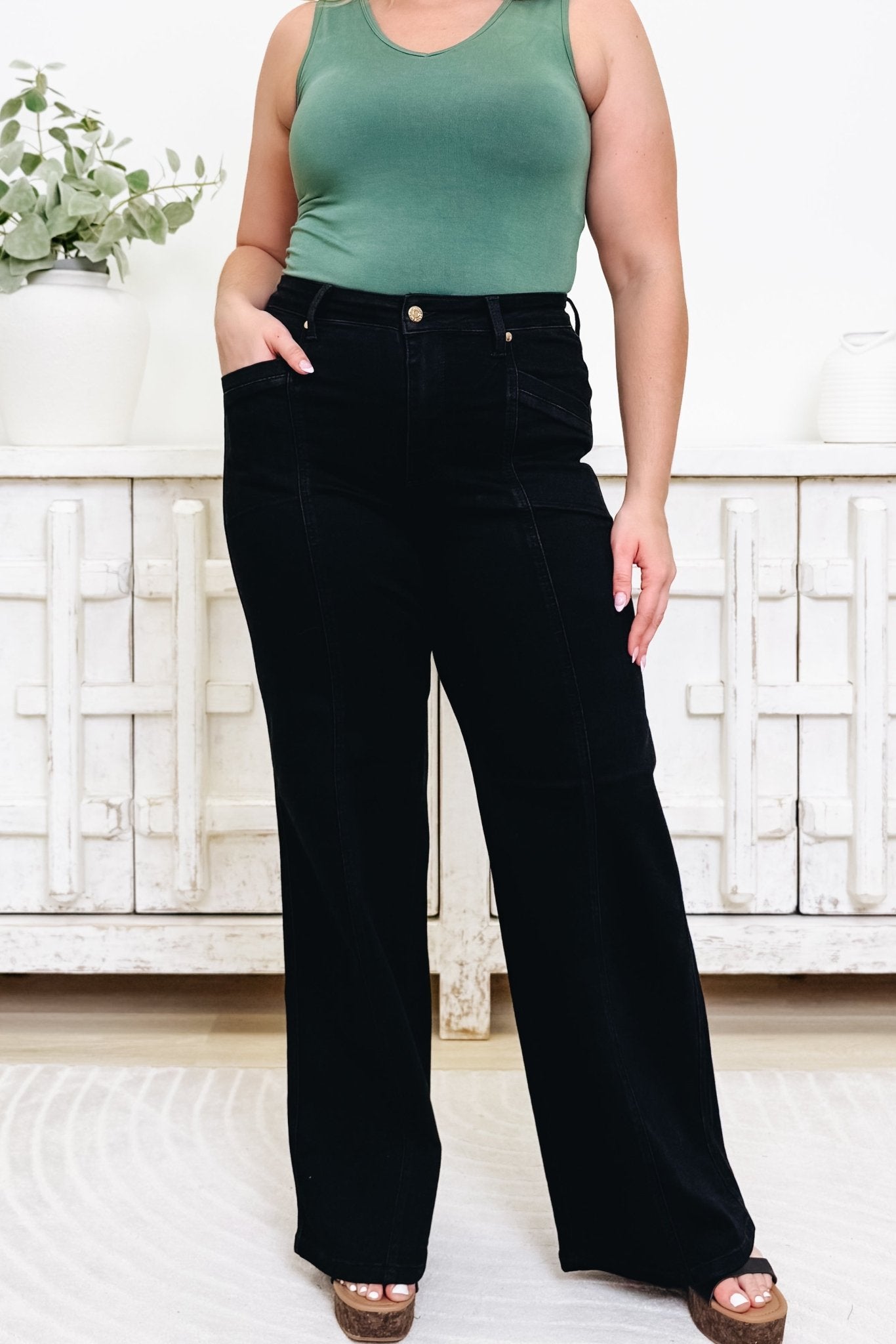 Gettin' Jiggy By Judy Blue - High Rise Retro Wide Jeans - Black - By Alexa Rae