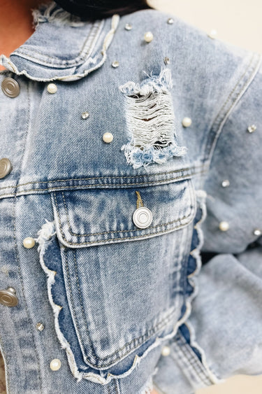 Glitzy Glam Pearl Denim Jacket - By Alexa Rae
