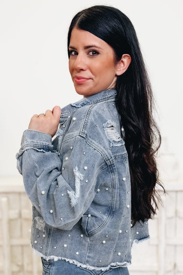 Glitzy Glam Pearl Denim Jacket - By Alexa Rae