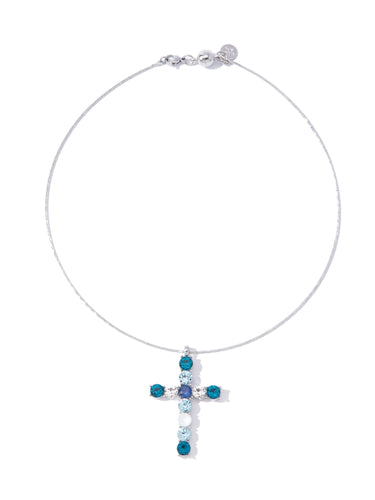 Grace In The Sky Cross Necklace - Aqua Sky - By Alexa Rae