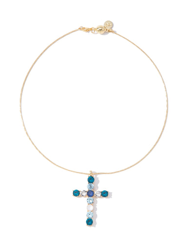 Grace In The Sky Cross Necklace - Aqua Sky - By Alexa Rae