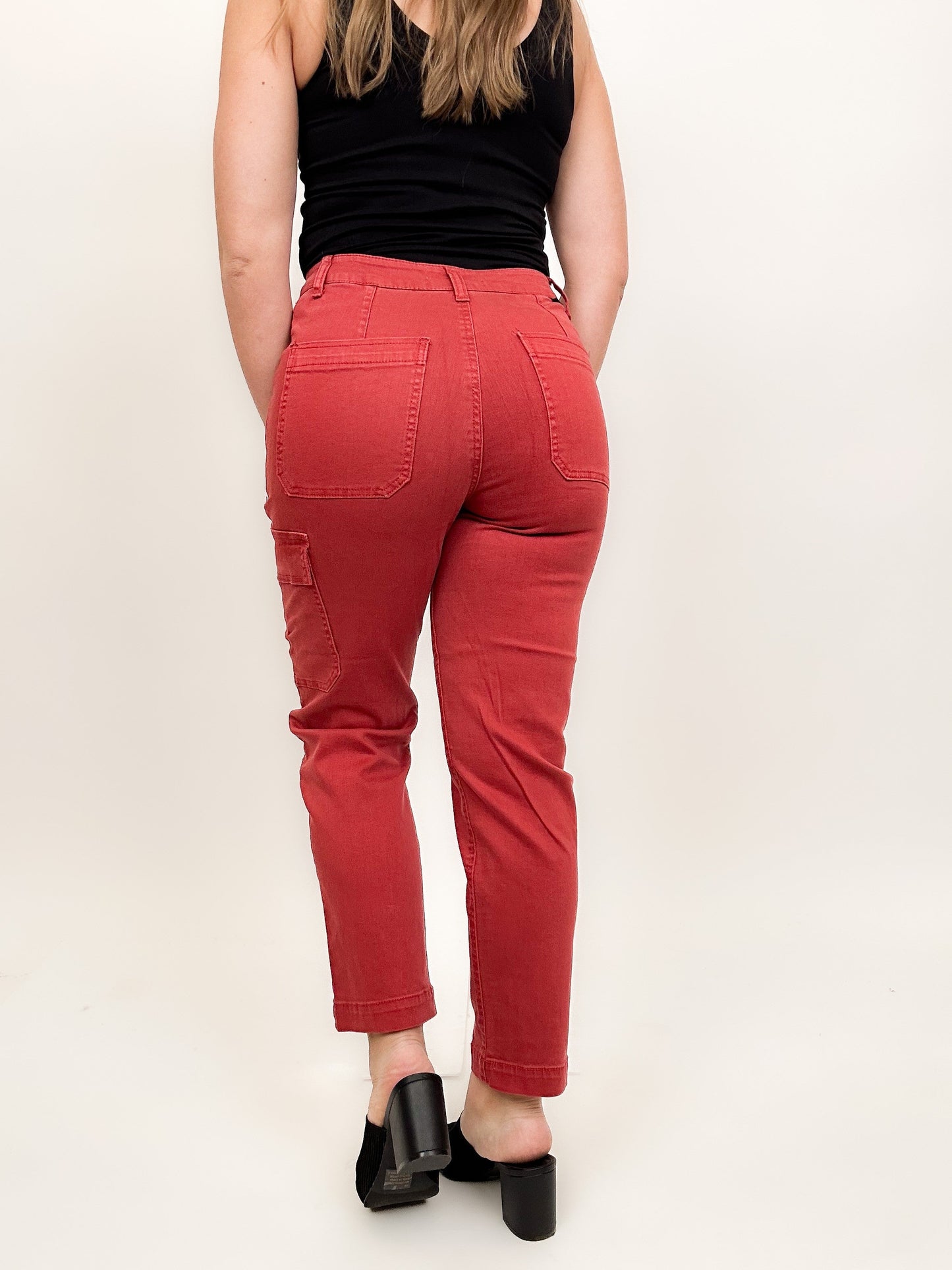 Risen Angelina Cargo Boyfriend Jeans - Brick