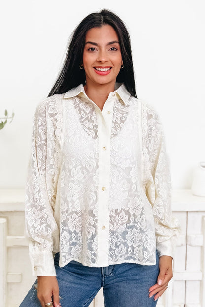 How Perfect Are You Button Down Lace Top - By Alexa Rae