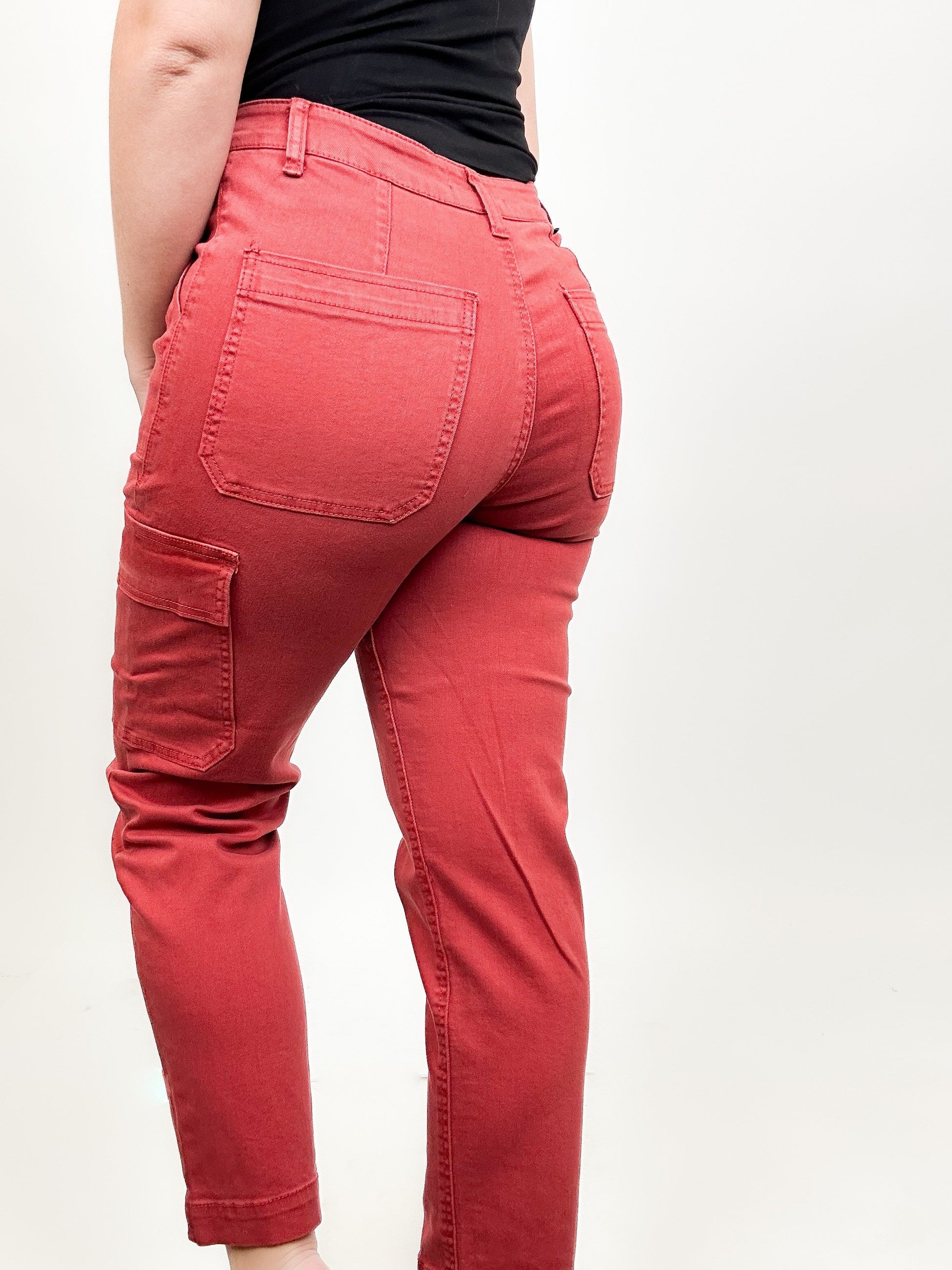 Risen Angelina Cargo Boyfriend Jeans - Brick
