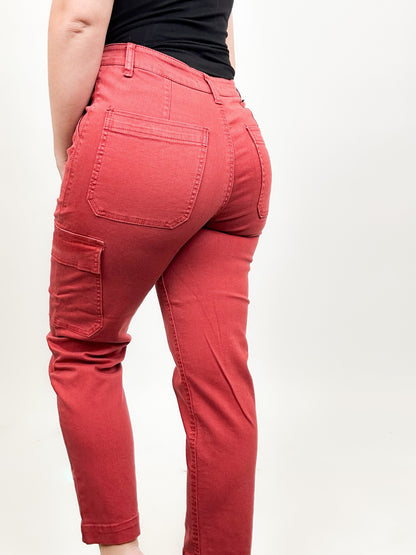 Risen Angelina Cargo Boyfriend Jeans - Brick