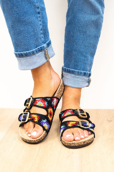 Forever Bacon Crochet Double Buckle Cork Sandal - 4 Colors!