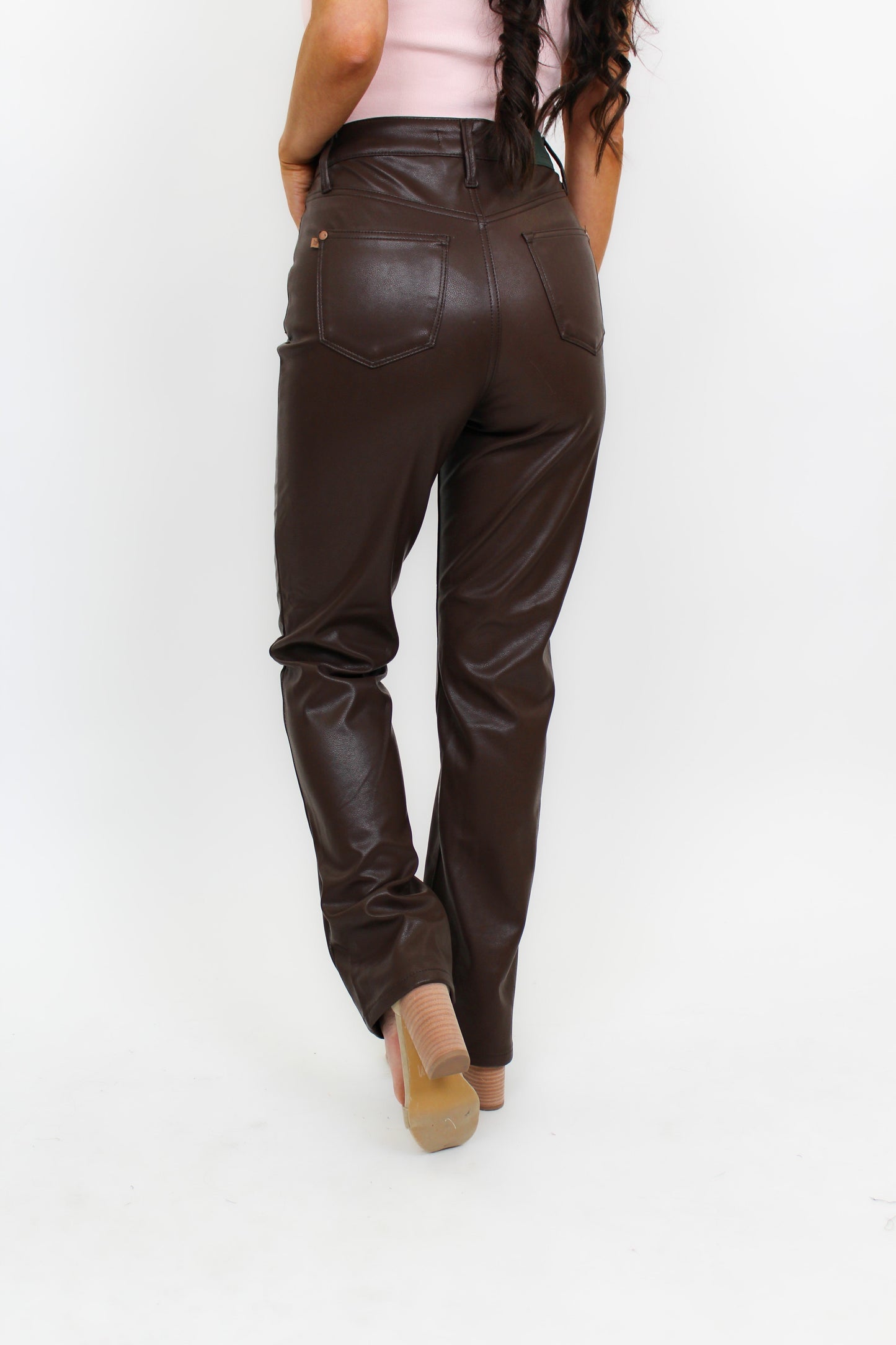 Judy Blue Tummy Control Faux Leather Pants - Espresso