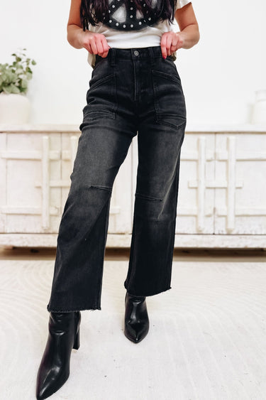 Long Time Coming By Vervet - High Rise Barrel Jeans - Black - By Alexa Rae