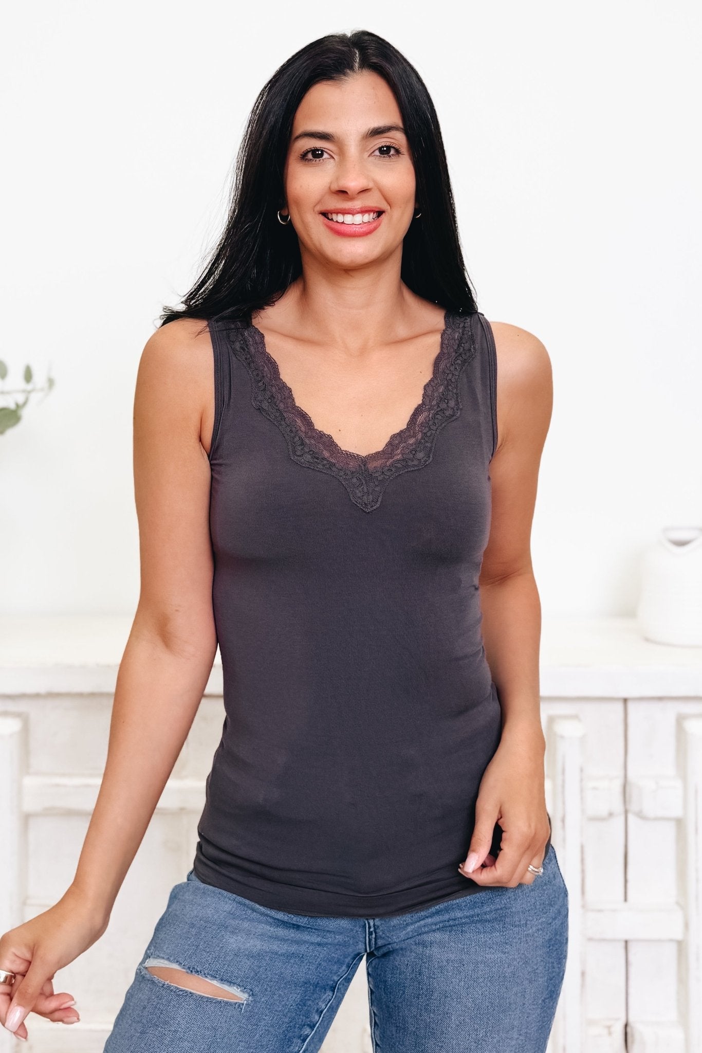 Love Like That Lace Trim V - Neck Tank - 4 Colors! - By Alexa Rae