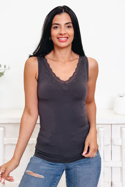 Love Like That Lace Trim V - Neck Tank - 4 Colors! - By Alexa Rae