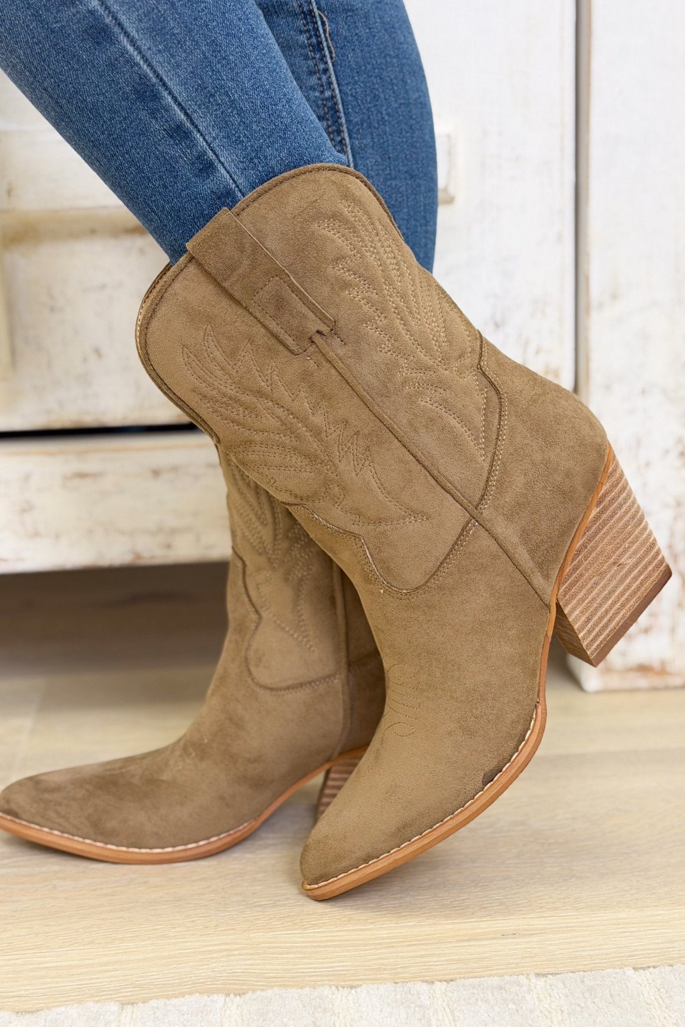 Nicole Western Mid Boots - Khaki - By Alexa Rae